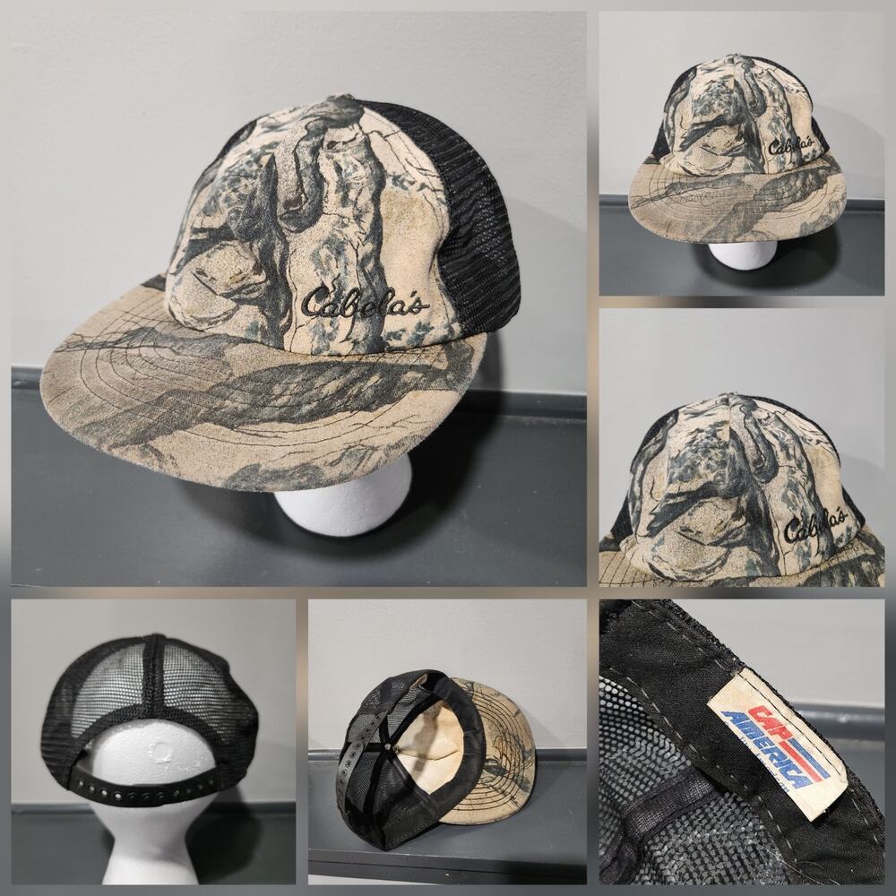 VTG Cabela's Woodland Camo Camouflage Hunting Mesh Trucker Snapback Hat‎ Cap